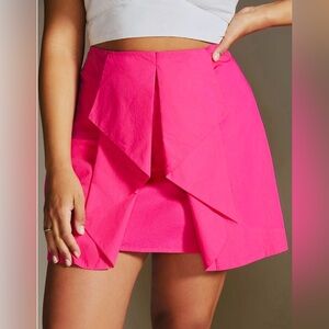 Anthropologie Maeve Ruffle Front Textured Fabric Fuchsia Lined Skirt